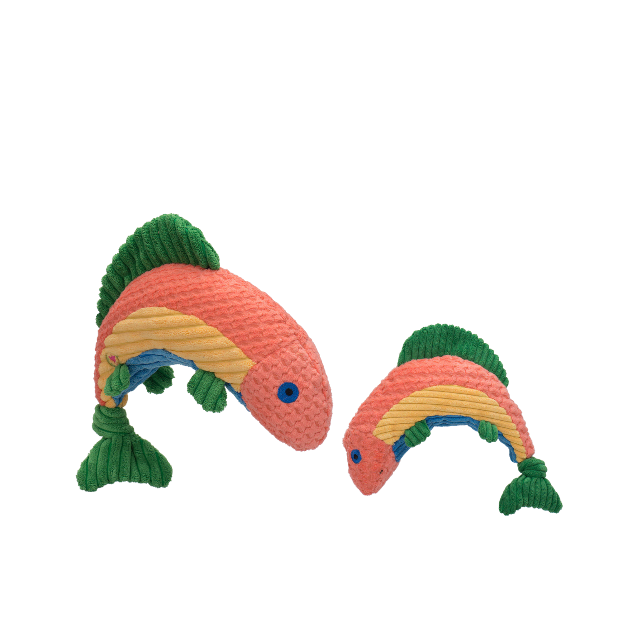Rauccous Rainbow Trout Knotties- Large and small. Orange body, yellow sides, blue underbelly, and green fins. Blue open eyes.